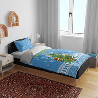 Guatemala Christmas Bedding Set with Blue Christmas Monkey Tree Snowman and Snowflake - Wonder Print Shop