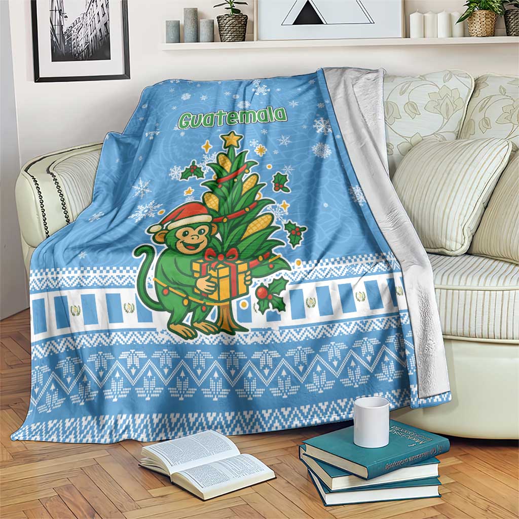 Guatemala Christmas Blanket with Blue Christmas Monkey Tree Snowman and Snowflake - Wonder Print Shop