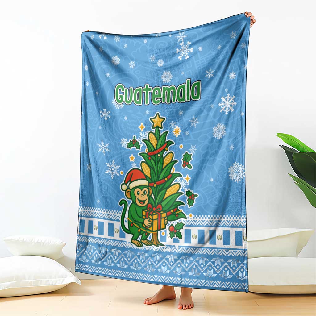 Guatemala Christmas Blanket with Blue Christmas Monkey Tree Snowman and Snowflake - Wonder Print Shop