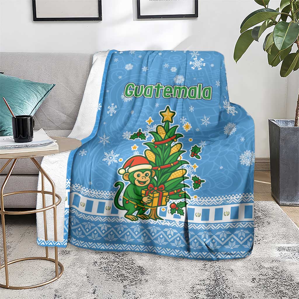 Guatemala Christmas Blanket with Blue Christmas Monkey Tree Snowman and Snowflake - Wonder Print Shop