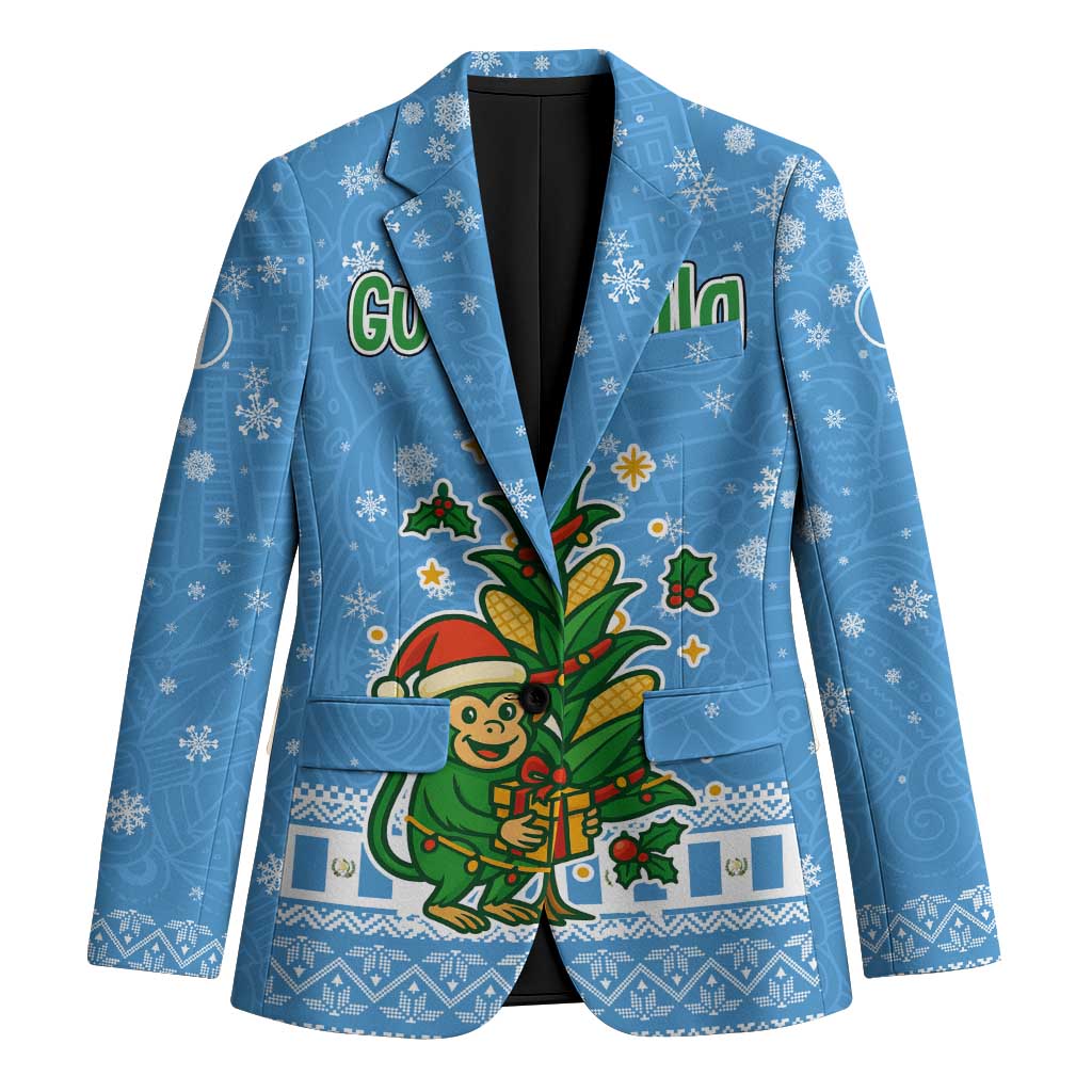 Guatemala Christmas Blazer with Blue Christmas Monkey Tree Snowman and Snowflake - Wonder Print Shop