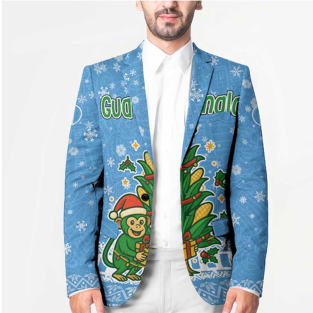 Guatemala Christmas Blazer with Blue Christmas Monkey Tree Snowman and Snowflake - Wonder Print Shop