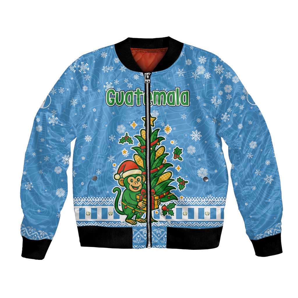 Guatemala Christmas Bomber Jacket with Blue Christmas Monkey Tree Snowman and Snowflake - Wonder Print Shop