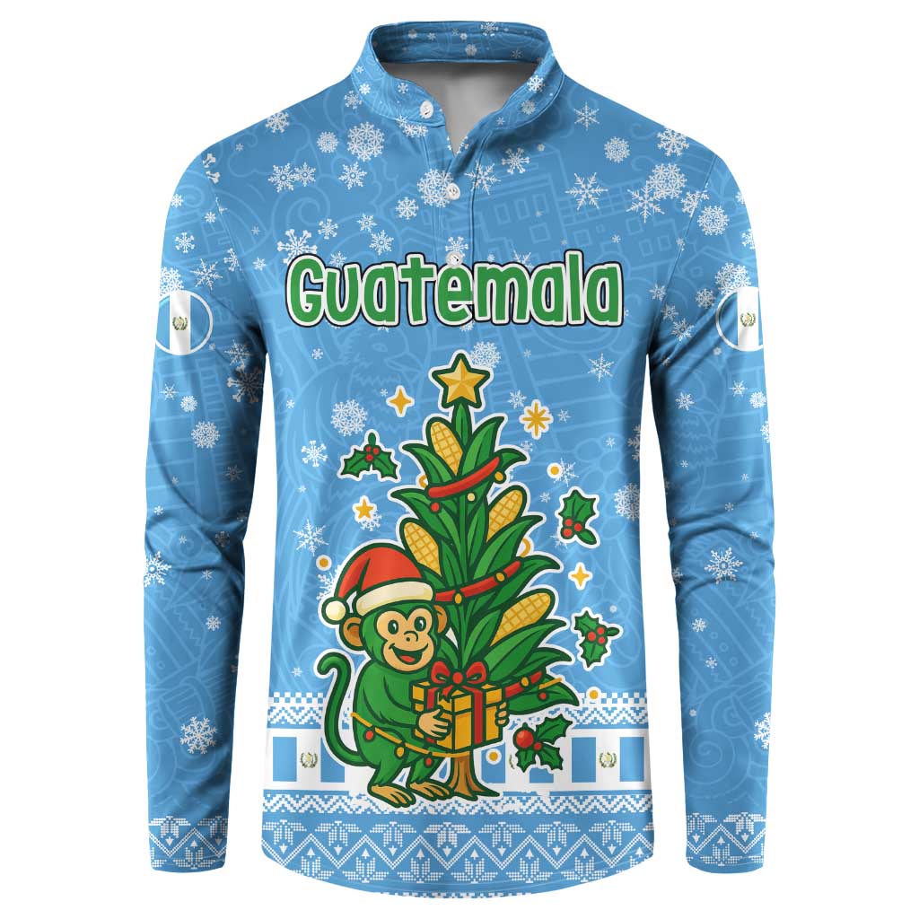 Guatemala Christmas Button Sweatshirt with Blue Christmas Monkey Tree Snowman and Snowflake - Wonder Print Shop