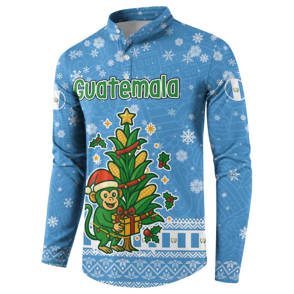 Guatemala Christmas Button Sweatshirt with Blue Christmas Monkey Tree Snowman and Snowflake - Wonder Print Shop