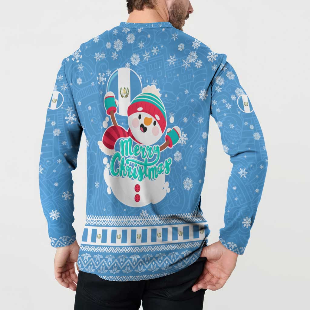 Guatemala Christmas Button Sweatshirt with Blue Christmas Monkey Tree Snowman and Snowflake - Wonder Print Shop