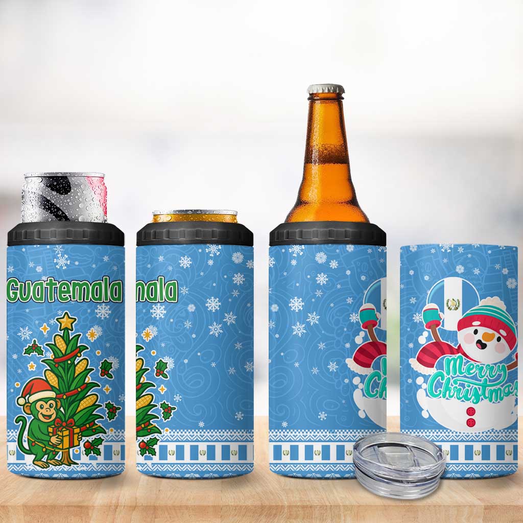Guatemala Christmas 4 in 1 Can Cooler Tumbler with Blue Christmas Monkey Tree Snowman and Snowflake - Wonder Print Shop