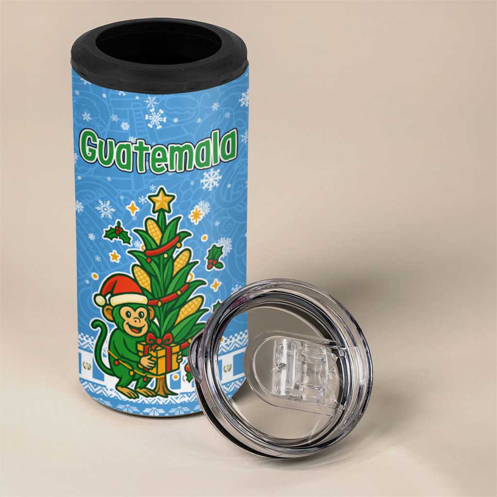 Guatemala Christmas 4 in 1 Can Cooler Tumbler with Blue Christmas Monkey Tree Snowman and Snowflake - Wonder Print Shop