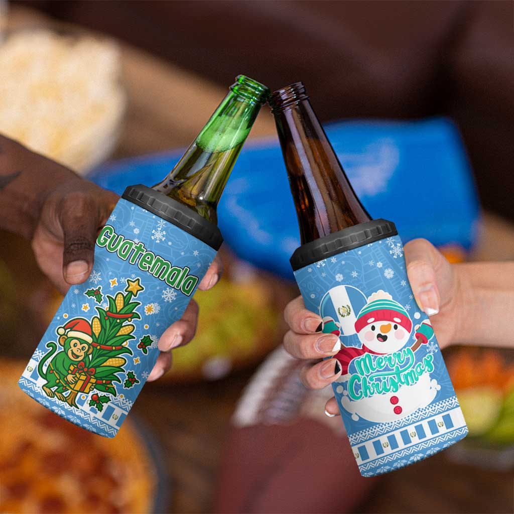 Guatemala Christmas 4 in 1 Can Cooler Tumbler with Blue Christmas Monkey Tree Snowman and Snowflake - Wonder Print Shop