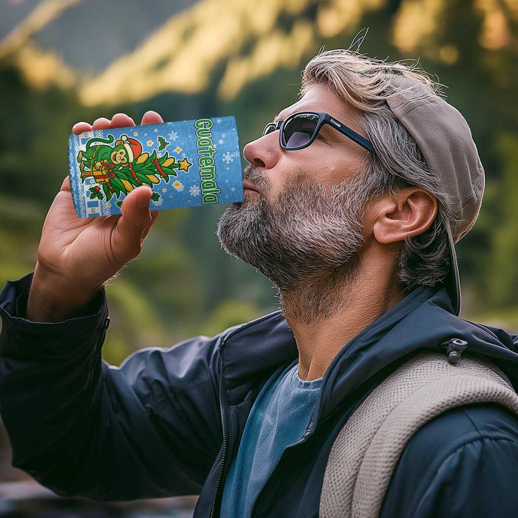 Guatemala Christmas 4 in 1 Can Cooler Tumbler with Blue Christmas Monkey Tree Snowman and Snowflake - Wonder Print Shop