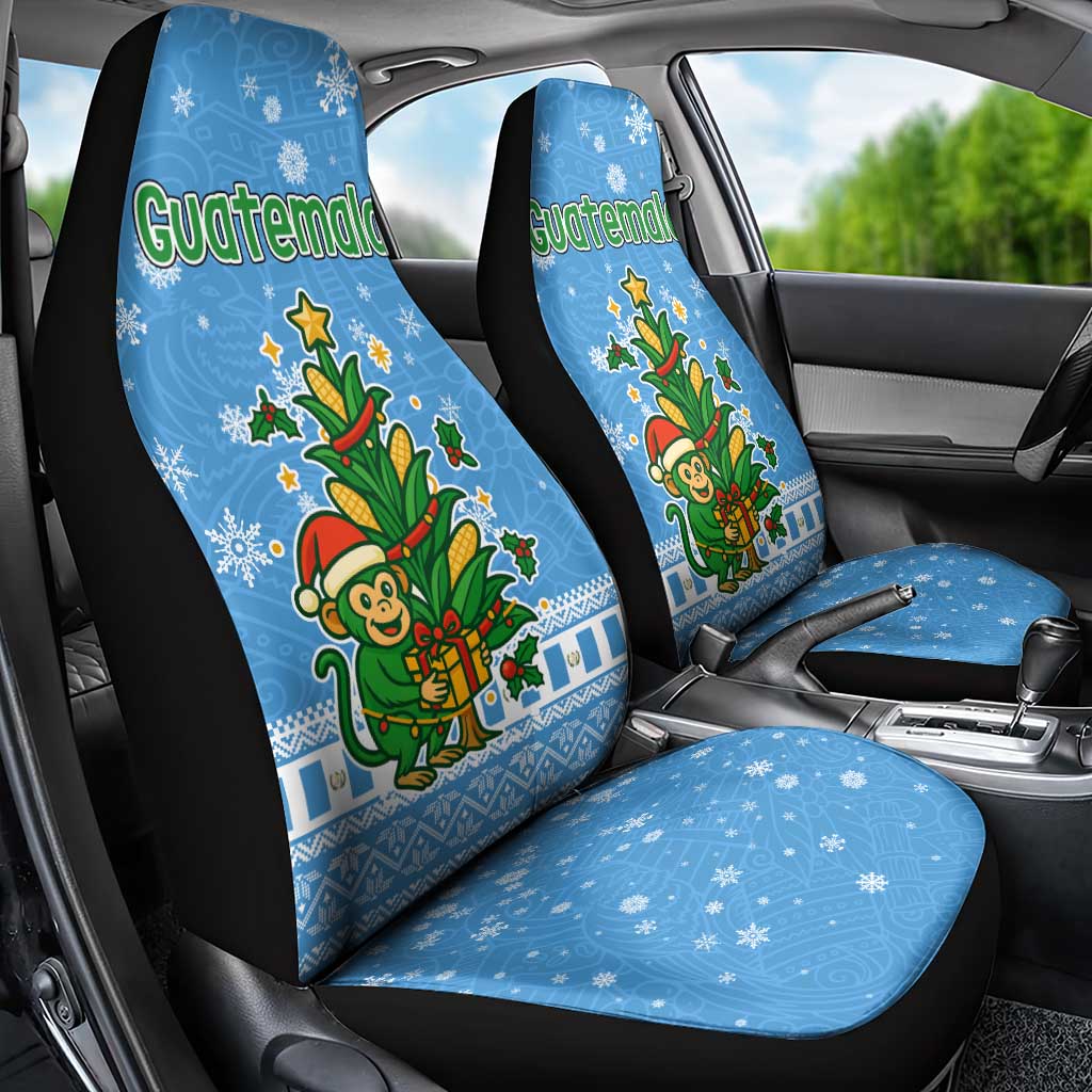 Guatemala Christmas Car Seat Cover with Blue Christmas Monkey Tree Snowman and Snowflake - Wonder Print Shop