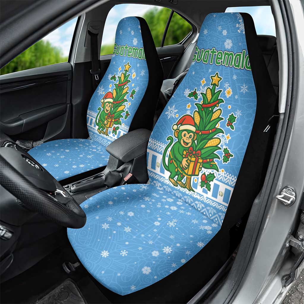 Guatemala Christmas Car Seat Cover with Blue Christmas Monkey Tree Snowman and Snowflake - Wonder Print Shop