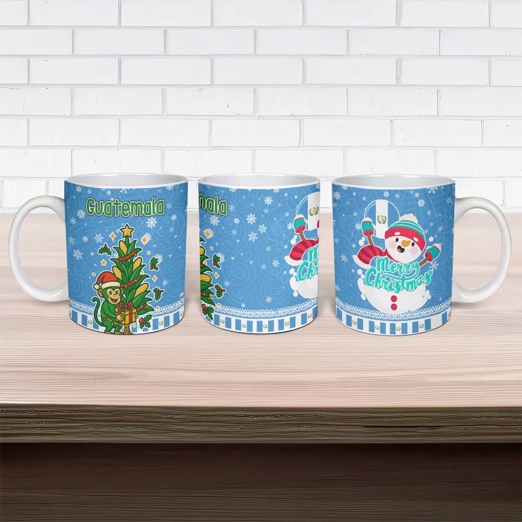 Guatemala Christmas Ceramic Mug with Blue Christmas Monkey Tree Snowman and Snowflake - Wonder Print Shop