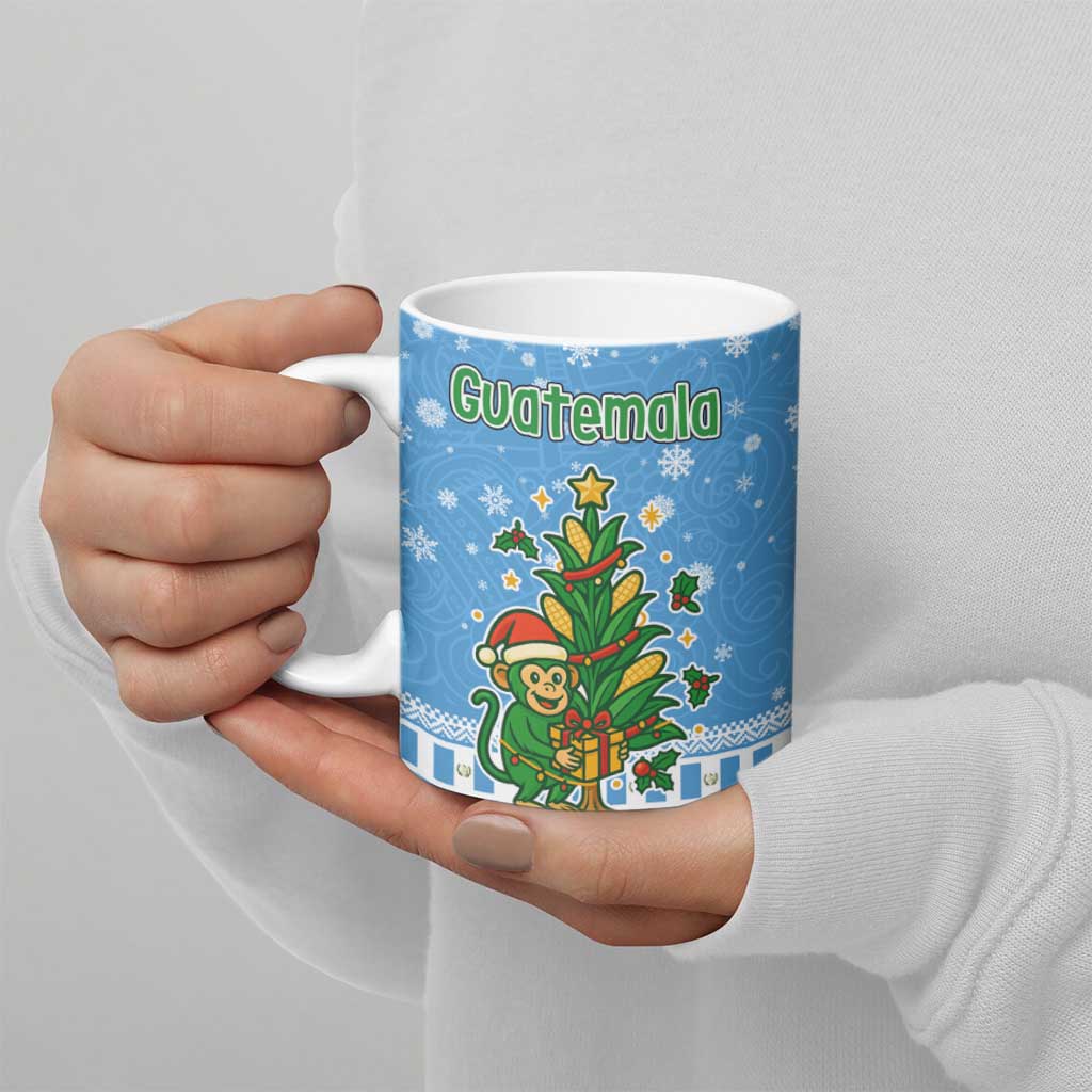 Guatemala Christmas Ceramic Mug with Blue Christmas Monkey Tree Snowman and Snowflake - Wonder Print Shop