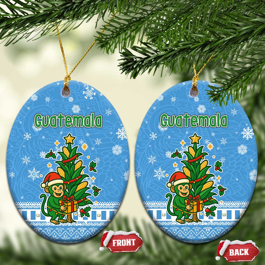 Guatemala Christmas Ceramic Ornament with Blue Christmas Monkey Tree Snowman and Snowflake - Wonder Print Shop