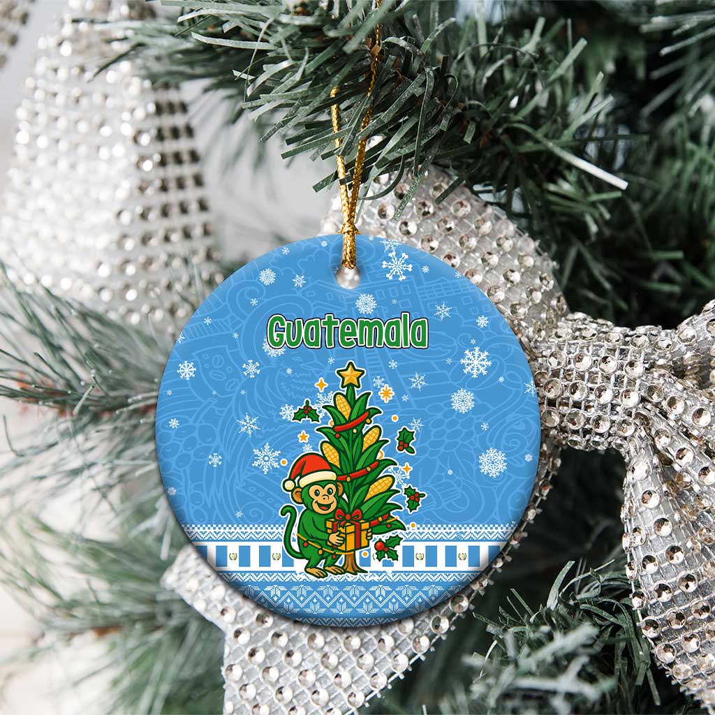 Guatemala Christmas Ceramic Ornament with Blue Christmas Monkey Tree Snowman and Snowflake - Wonder Print Shop