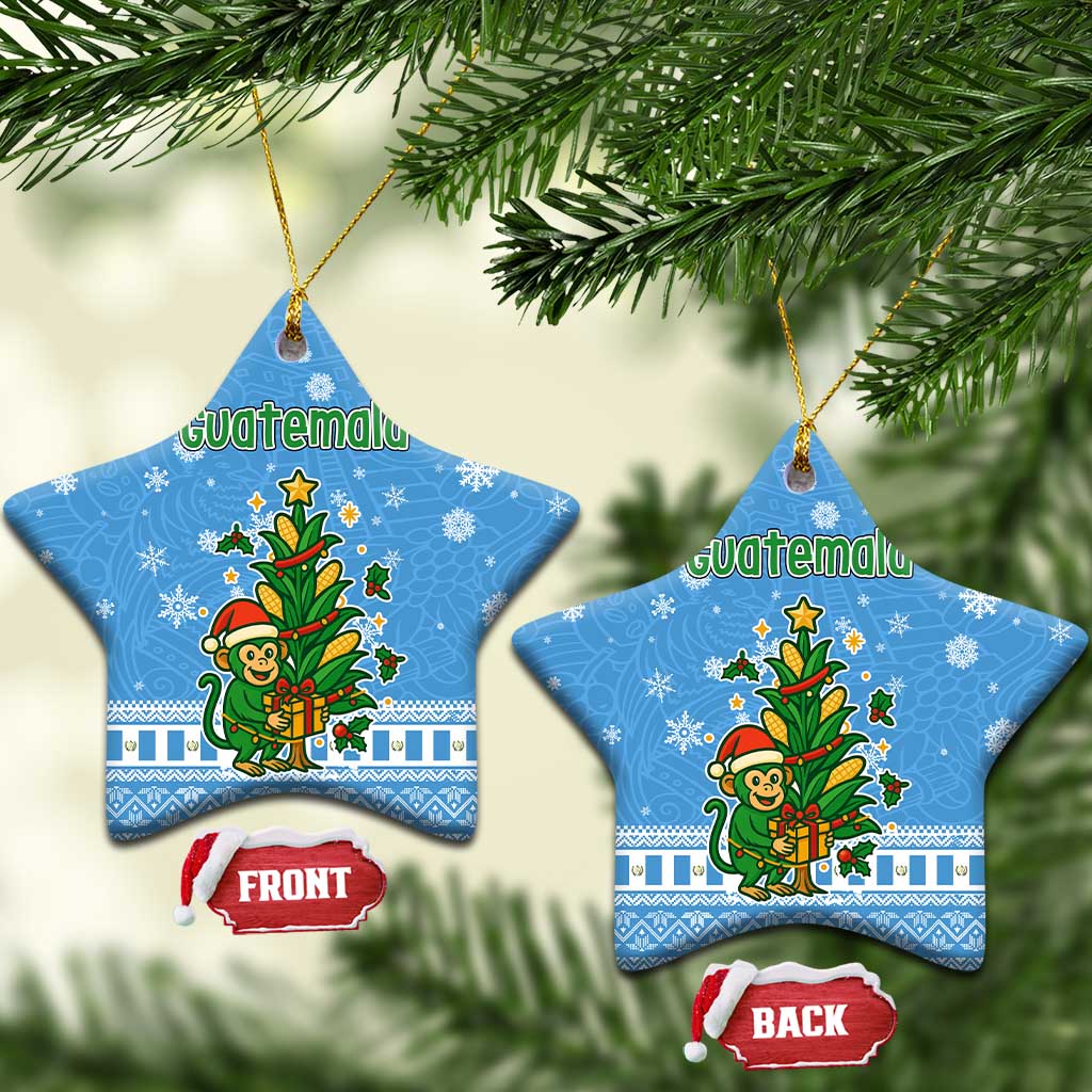 Guatemala Christmas Ceramic Ornament with Blue Christmas Monkey Tree Snowman and Snowflake - Wonder Print Shop
