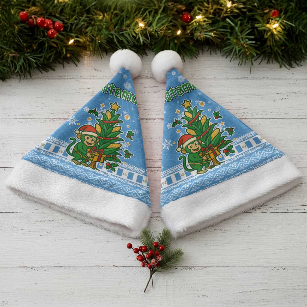 Guatemala Christmas Santa Hat with Blue Christmas Monkey Tree Snowman and Snowflake - Wonder Print Shop