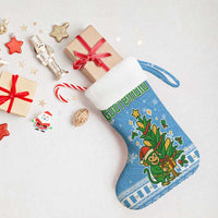 Guatemala Christmas Stocking with Blue Christmas Monkey Tree Snowman and Snowflake - Wonder Print Shop