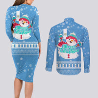 Guatemala Christmas Couples Matching Long Sleeve Bodycon Dress and Long Sleeve Button Shirt with Blue Christmas Monkey Tree Snowman and Snowflake - Wonder Print Shop