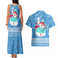 Guatemala Christmas Couples Matching Tank Maxi Dress and Hawaiian Shirt with Blue Christmas Monkey Tree Snowman and Snowflake - Wonder Print Shop
