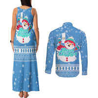 Guatemala Christmas Couples Matching Tank Maxi Dress and Long Sleeve Button Shirt with Blue Christmas Monkey Tree Snowman and Snowflake - Wonder Print Shop