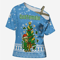 Guatemala Christmas Cross Shoulder Shirt with Blue Christmas Monkey Tree Snowman and Snowflake - Wonder Print Shop
