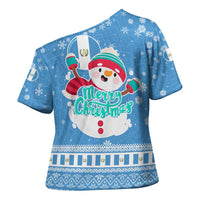 Guatemala Christmas Cross Shoulder Shirt with Blue Christmas Monkey Tree Snowman and Snowflake - Wonder Print Shop