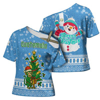 Guatemala Christmas Cross Shoulder Shirt with Blue Christmas Monkey Tree Snowman and Snowflake - Wonder Print Shop