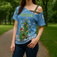 Guatemala Christmas Cross Shoulder Shirt with Blue Christmas Monkey Tree Snowman and Snowflake - Wonder Print Shop