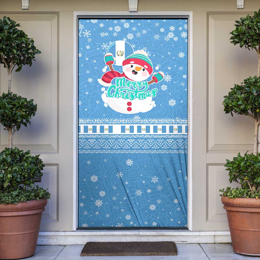 Guatemala Christmas Door Cover with Blue Christmas Monkey Tree Snowman and Snowflake - Wonder Print Shop