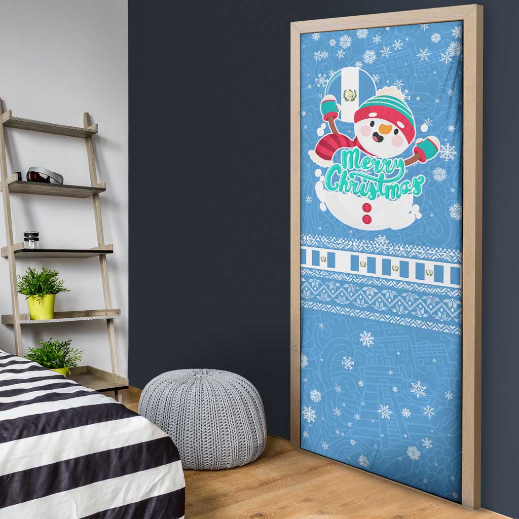 Guatemala Christmas Door Cover with Blue Christmas Monkey Tree Snowman and Snowflake - Wonder Print Shop