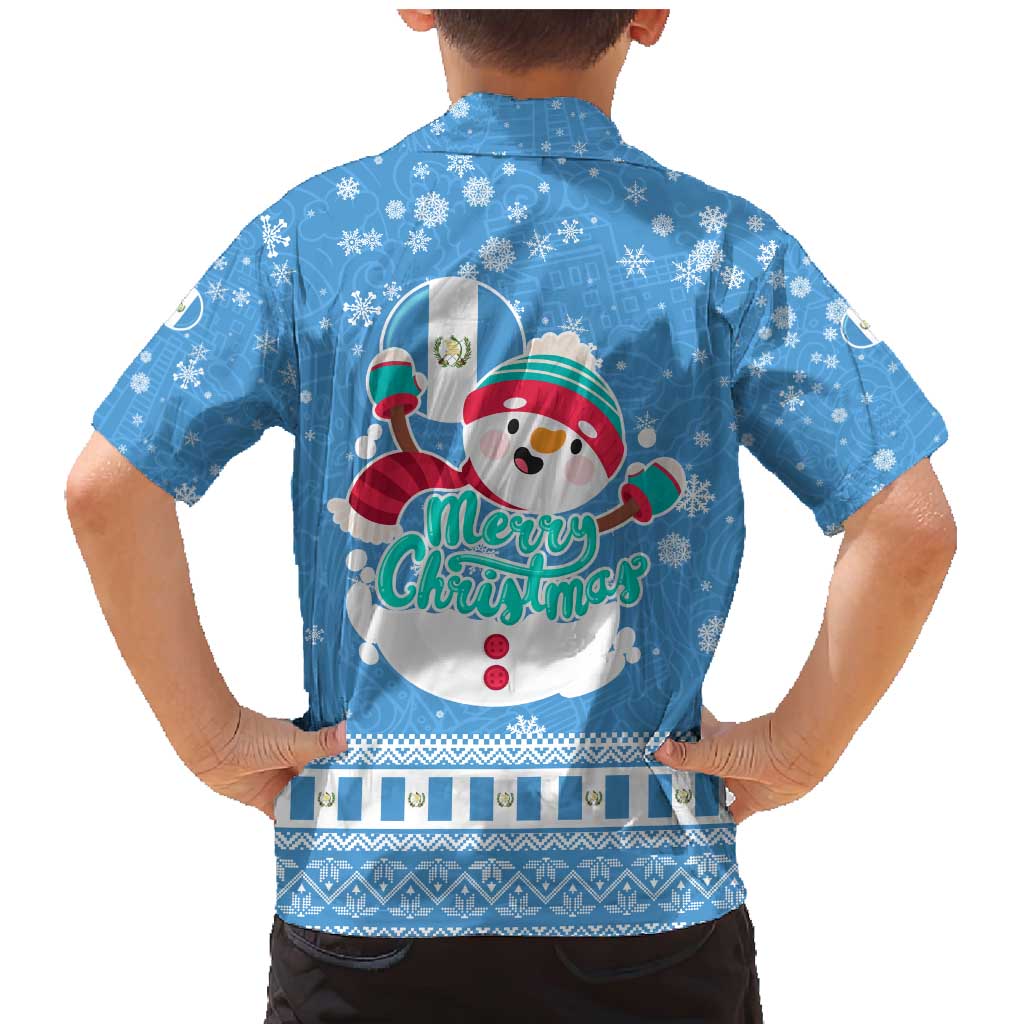 Guatemala Christmas Family Matching Mermaid Dress and Hawaiian Shirt with Blue Christmas Monkey Tree Snowman and Snowflake - Wonder Print Shop
