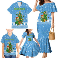 Guatemala Christmas Family Matching Mermaid Dress and Hawaiian Shirt with Blue Christmas Monkey Tree Snowman and Snowflake - Wonder Print Shop