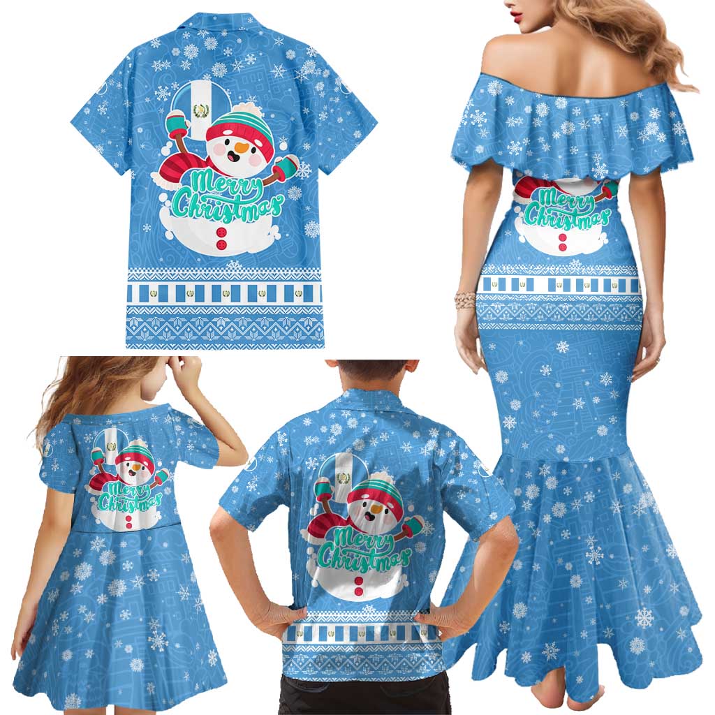 Guatemala Christmas Family Matching Mermaid Dress and Hawaiian Shirt with Blue Christmas Monkey Tree Snowman and Snowflake - Wonder Print Shop