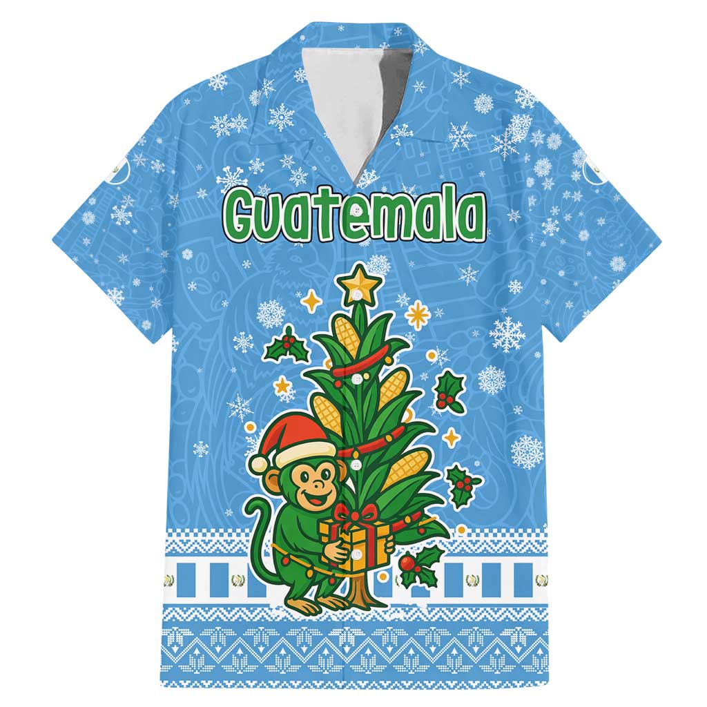 Guatemala Christmas Family Matching Mermaid Dress and Hawaiian Shirt with Blue Christmas Monkey Tree Snowman and Snowflake - Wonder Print Shop
