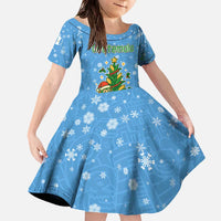 Guatemala Christmas Family Matching Off The Shoulder Long Sleeve Dress and Hawaiian Shirt with Blue Christmas Monkey Tree Snowman and Snowflake - Wonder Print Shop