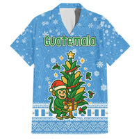 Guatemala Christmas Family Matching Off The Shoulder Long Sleeve Dress and Hawaiian Shirt with Blue Christmas Monkey Tree Snowman and Snowflake - Wonder Print Shop