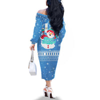 Guatemala Christmas Family Matching Off The Shoulder Long Sleeve Dress and Hawaiian Shirt with Blue Christmas Monkey Tree Snowman and Snowflake - Wonder Print Shop