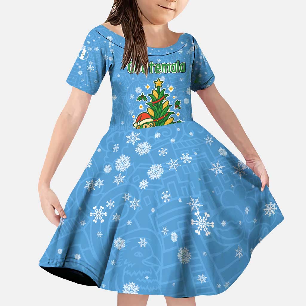 Guatemala Christmas Family Matching Off Shoulder Maxi Dress and Hawaiian Shirt with Blue Christmas Monkey Tree Snowman and Snowflake - Wonder Print Shop