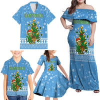 Guatemala Christmas Family Matching Off Shoulder Maxi Dress and Hawaiian Shirt with Blue Christmas Monkey Tree Snowman and Snowflake - Wonder Print Shop