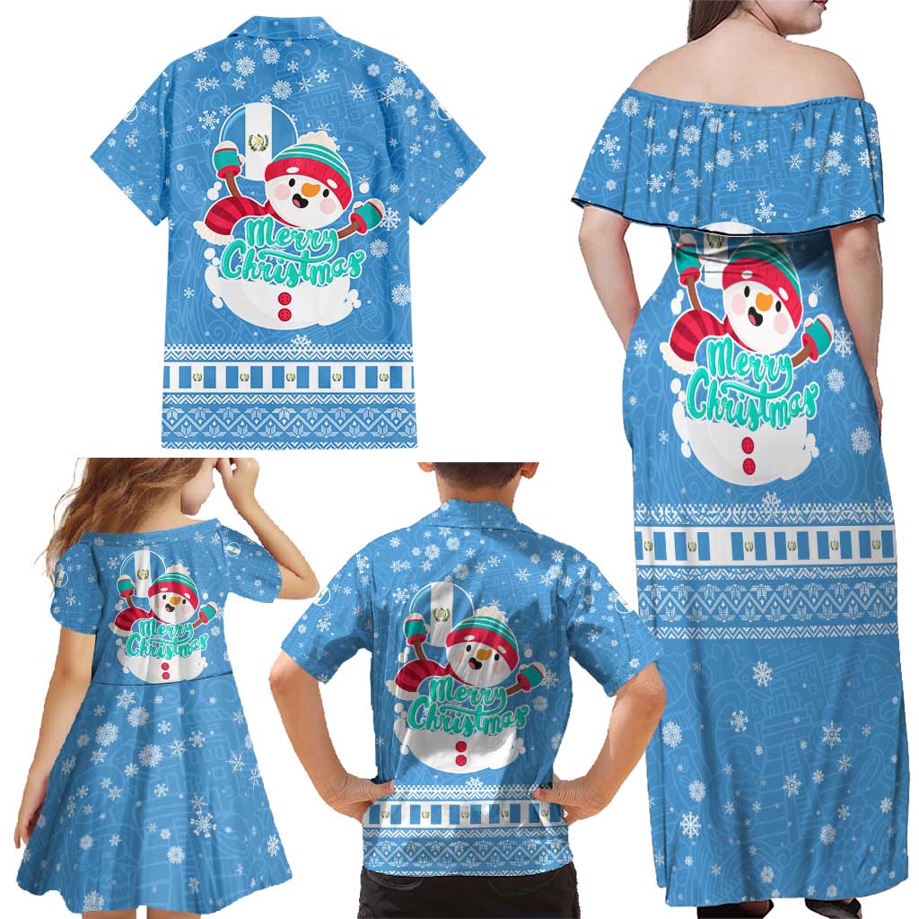 Guatemala Christmas Family Matching Off Shoulder Maxi Dress and Hawaiian Shirt with Blue Christmas Monkey Tree Snowman and Snowflake - Wonder Print Shop