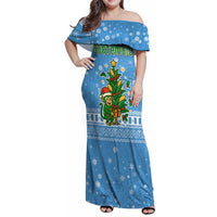 Guatemala Christmas Family Matching Off Shoulder Maxi Dress and Hawaiian Shirt with Blue Christmas Monkey Tree Snowman and Snowflake - Wonder Print Shop