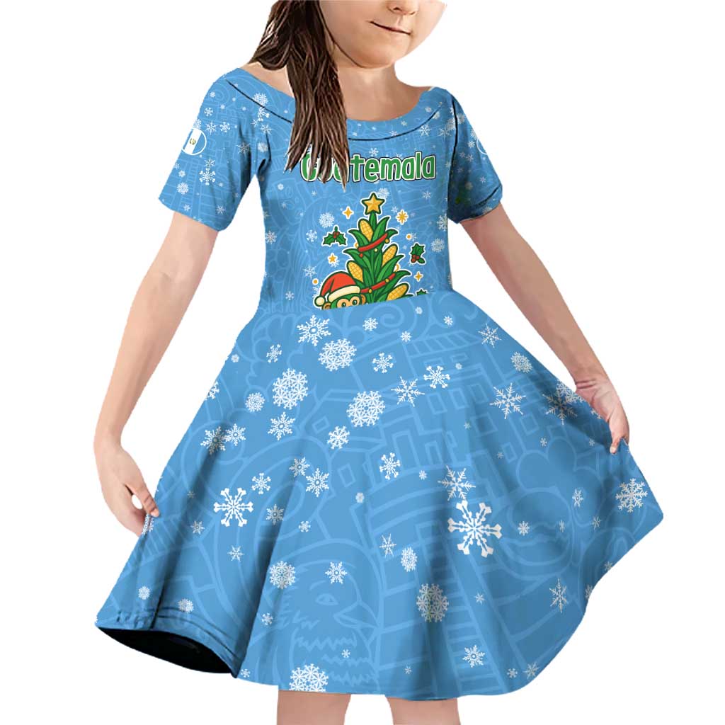 Guatemala Christmas Family Matching Off Shoulder Short Dress and Hawaiian Shirt with Blue Christmas Monkey Tree Snowman and Snowflake - Wonder Print Shop