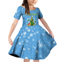 Guatemala Christmas Family Matching Off Shoulder Short Dress and Hawaiian Shirt with Blue Christmas Monkey Tree Snowman and Snowflake - Wonder Print Shop