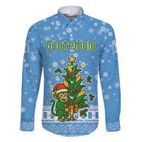 Guatemala Christmas Family Matching Off Shoulder Short Dress and Hawaiian Shirt with Blue Christmas Monkey Tree Snowman and Snowflake - Wonder Print Shop