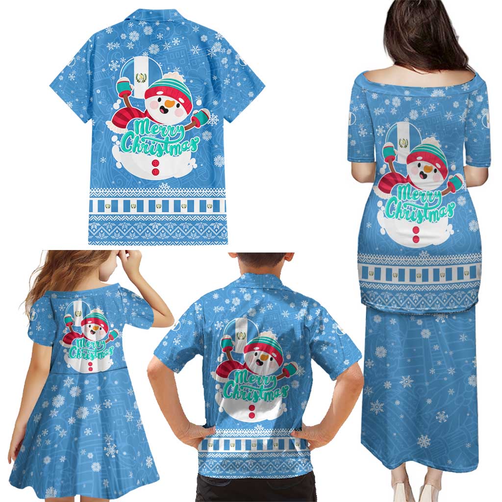 Guatemala Christmas Family Matching Puletasi and Hawaiian Shirt with Blue Christmas Monkey Tree Snowman and Snowflake - Wonder Print Shop