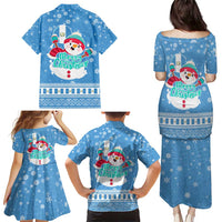 Guatemala Christmas Family Matching Puletasi and Hawaiian Shirt with Blue Christmas Monkey Tree Snowman and Snowflake - Wonder Print Shop