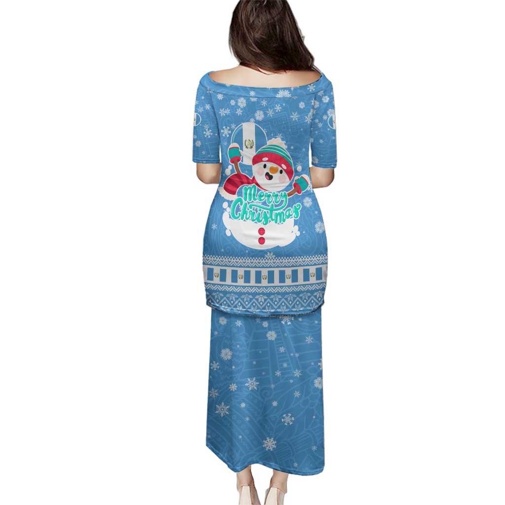 Guatemala Christmas Family Matching Puletasi and Hawaiian Shirt with Blue Christmas Monkey Tree Snowman and Snowflake - Wonder Print Shop