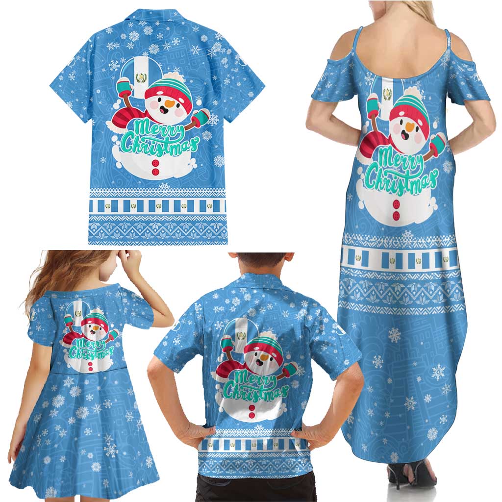 Guatemala Christmas Family Matching Summer Maxi Dress and Hawaiian Shirt with Blue Christmas Monkey Tree Snowman and Snowflake - Wonder Print Shop